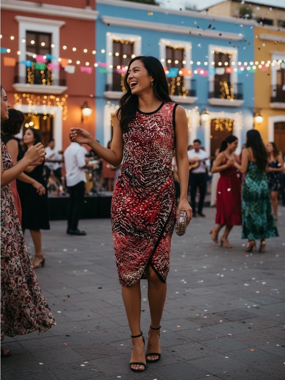 Calvin Klein Pink and Black Animal Print Midi Dress, Size Petite